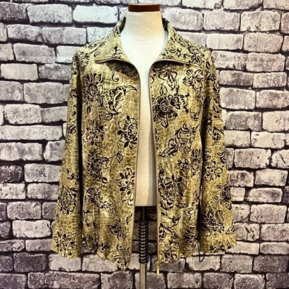 Chico's Zenergy Brown & Beige Long Sleeve Zip Closure Jacket Size XL